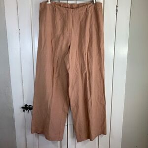 J Jill Linen Blend Wide Leg Pants XL Tall Brown Comfort Pockets READ HEMMED
